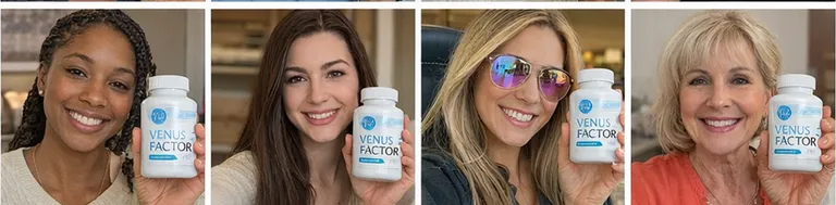 venus factor customer reviews women holding supplement bottle happy testimonials weight loss wellness support