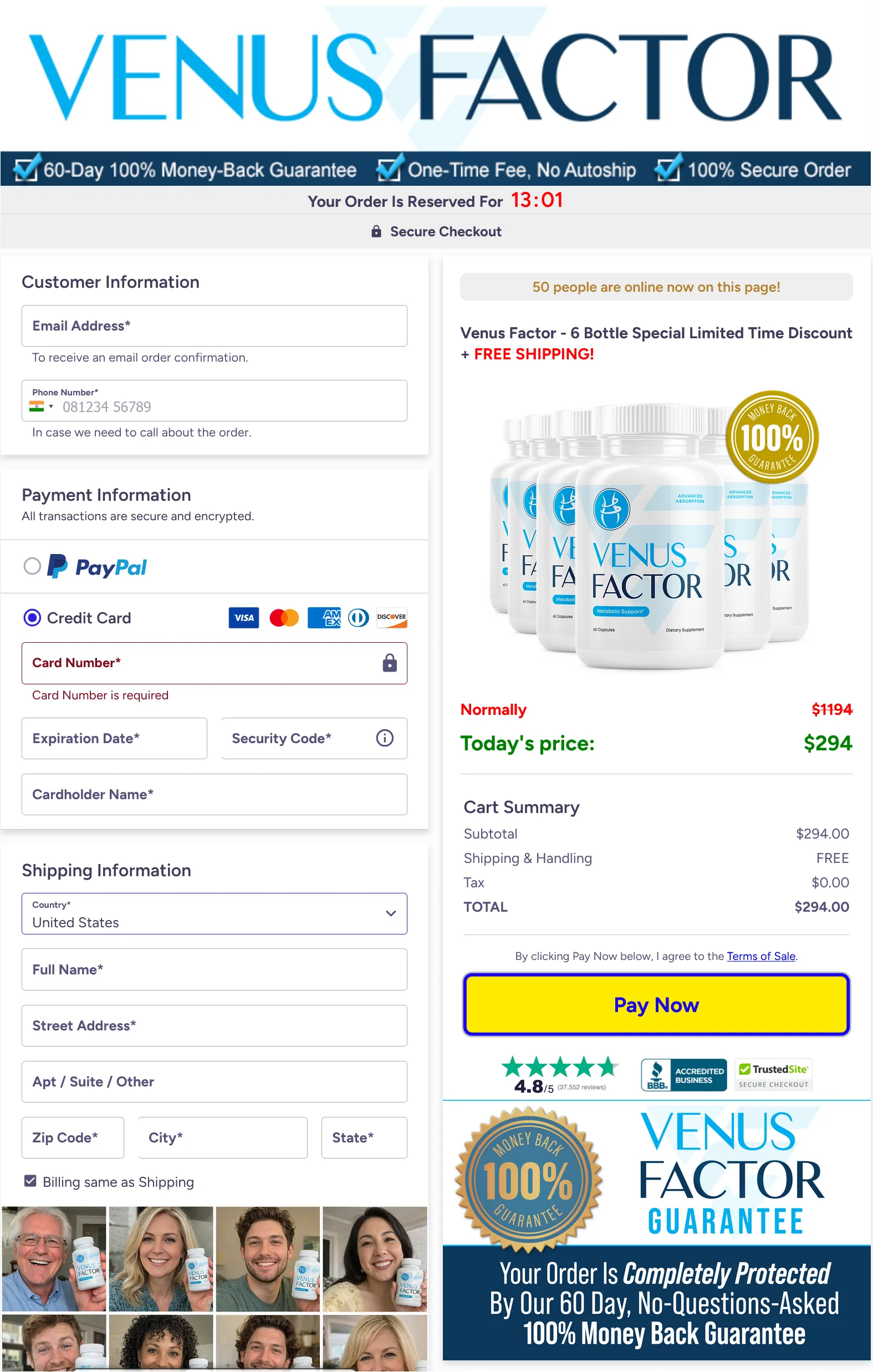 Venus Factor USA secure checkout page 6 bottle discount metabolic supplement order
